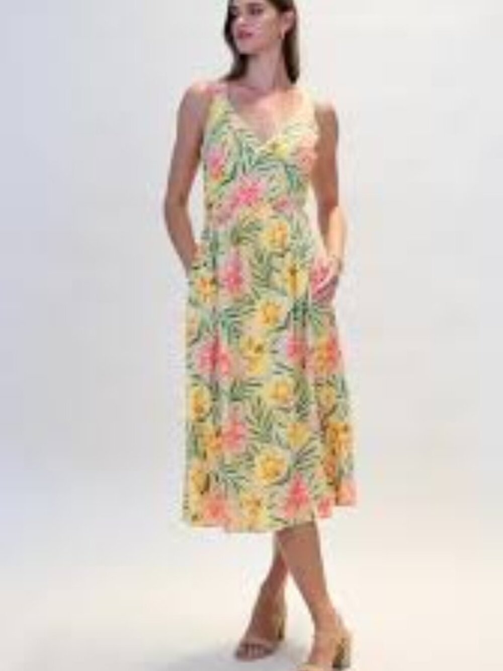 Sage The Label size L yellow floral cross back dress